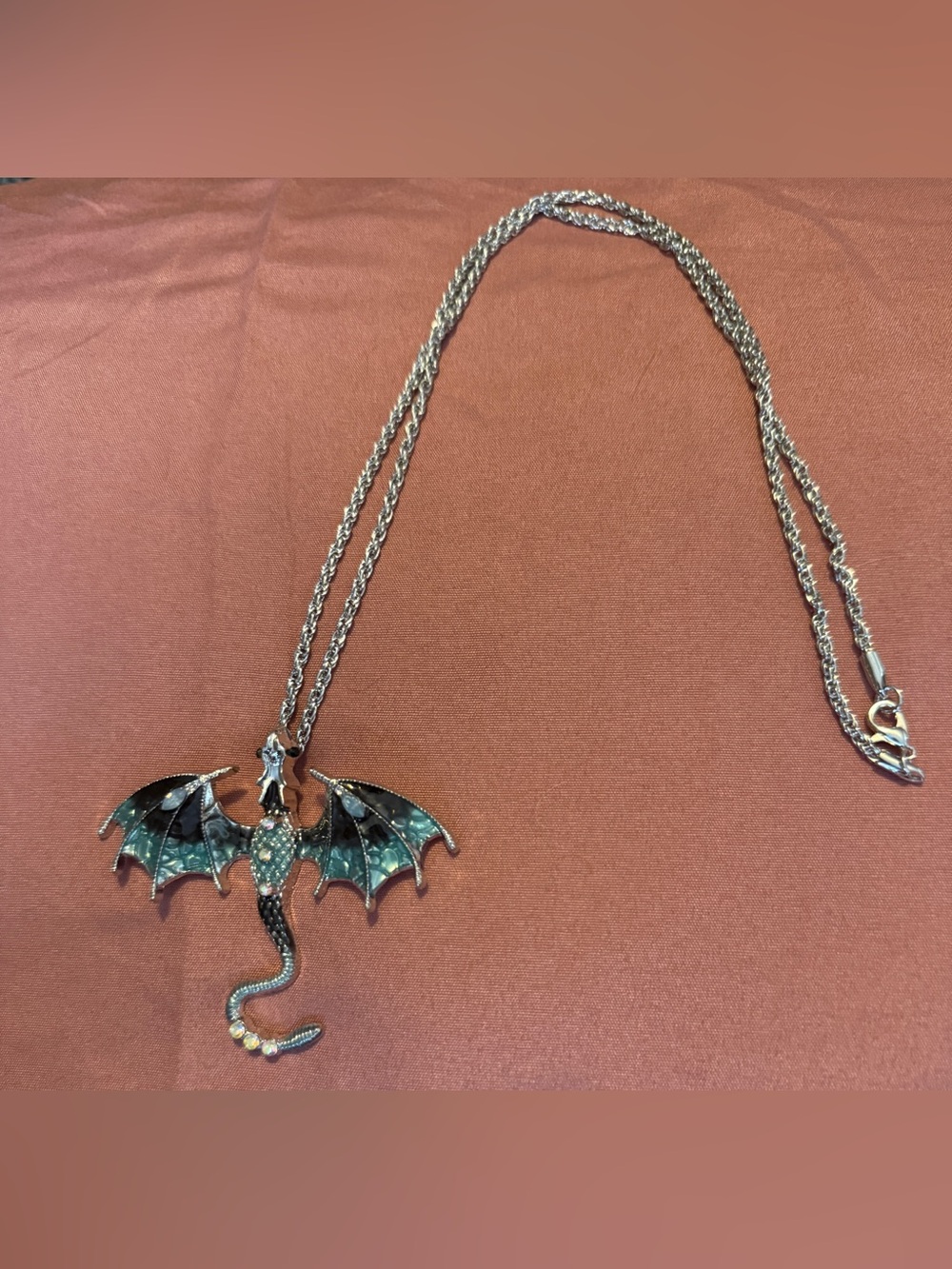 Dragon Pendant Necklace in Teal and Silver - Women's Jewelry